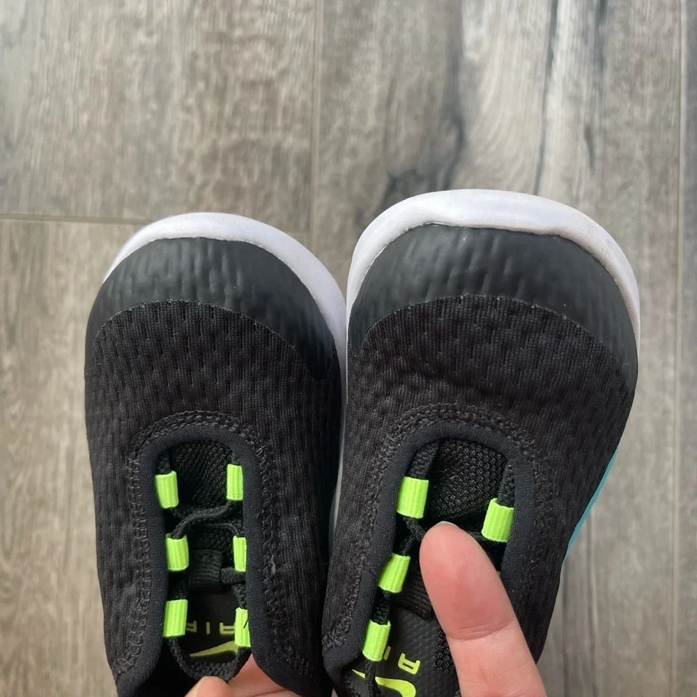 Nike Kids' Black & Teal Slip-On Sneakers with Neon Green Accents